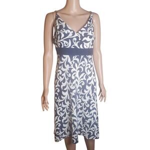NEW Ann Taylor Size 4 100% Silk Blue White Scroll Empire A-Line Cocktail Dress